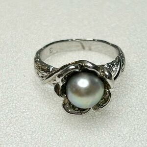 Vintage Sterling Silver Gray Freshwater Pearl Rose Ring Size 6